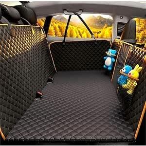 Back Seat Extender for Dogs - Large Space, Waterproof Dog Car Seat Cover for Back Seat with Hard Bottom Holds 420lbs, 600D Heavy-Duty Upgraded Material Dog Hammock for Car (Black Orange)
