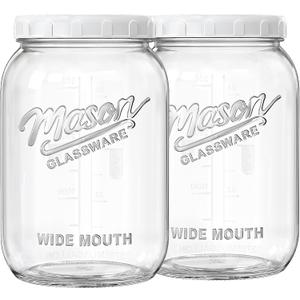 Folinstall 2 Pack 1 Gallon Glass Jar with Lid, Wide Mouth Mason Jars, Large Glass Flour Storage Containers with Airtight Lids, Candy Jar Safe for Cookie, Kombucha, Pickle, Sugar