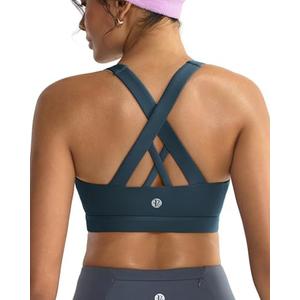 RUNNING GIRL Sports Bra for Women, Criss-Cross Back Padded Strappy Sports Bras Medium Support Yoga Bra with Removable Cups M