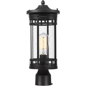 ALLGOT Outdoor Pole Lantern Light,Lamp Post Lighting Fixture,Anti-Rust Fence Post Deck Lighting, Patio Pillar Lamp for Garden, Patio, Pathway (Black, 16.9 Inch Height)