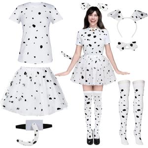 Spooktacular Creations 6 Pcs Halloween Women Dalmatian Dog Costume Set, Dalmatian Puppy Costume for Adult Women (Medium)