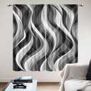 Black and White Modern Curtains for Living Room, Black and Grey Dark Gray Modern Abstract 42Wx63H Inch Rod Pocket Ombre Wavy Line Art for Mens 2 Panel Window Treatment Set for Bedroom Decor