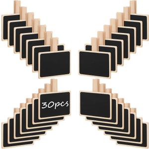 30 Pcs Wood Mini Chalkboard Clips Message Chalk Board Signs Label Board Clip Chalkboard Signs for Note Taking Wedding Party Buffet Food Name Tags 2 x 2.8 Inch(Rectangular)