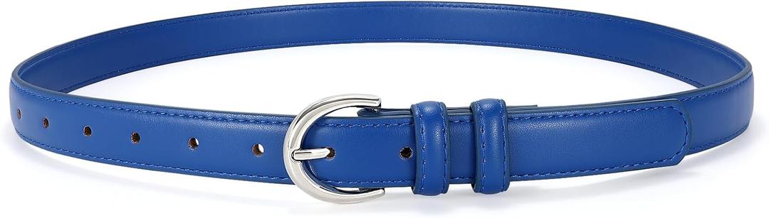 Women Leather Belt for Jeans Pants Fashion Ladies Skinny Belt for Dresses Thin Belt with Single Prong Buckle (XXL: Fits Waist 47-52 inch, Royal Blue)