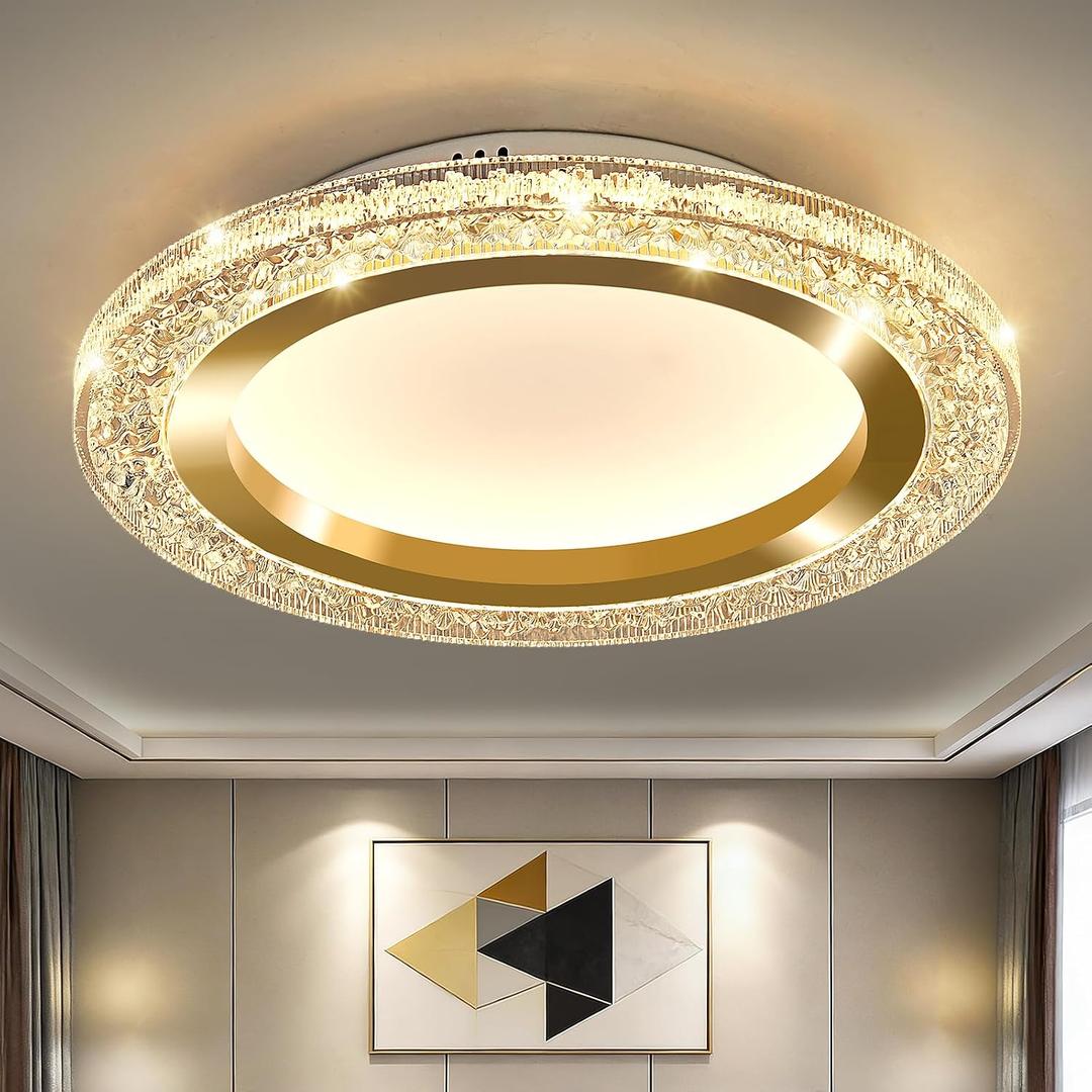 UOFUS 19.68inch Large Gold Flush Mount Ceiling Light 75W Modern Round LED Ceiling Light Fixture 3000K-6000K Super Bright Circle Ceiling Lamp for Living Room Dining Room Bedroom Kitchen Bathroom