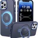 PuyaTeya Compatible with iPhone 14 pro Case with Magnetic Ring Stand, Military Drop Protection, Anti-Scratch/Anti-Fingerprint Translucent Matte Phone Case for iPhone 14 pro (Dark Blue)