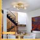 Modern Gold Sputnik Chandeliers 4-Light Crystal Semi Flush Mount Ceiling Light Fixture Industrial 18" Chandelier for Hallway Entryway Kitchen Bedroom Dining Room