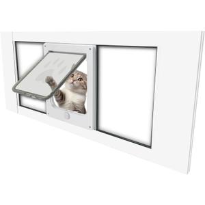 Cat Door for Windows Width Adjustable 31.5" to 35.43" Easy 10 Minute Installation Magnetic Suction Design Weatherproof for Cats Ideal Cat Door for Window Use L