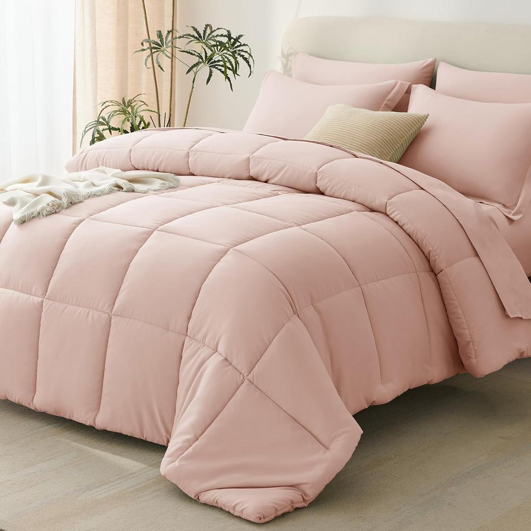 CozyLux Queen Comforter Set Blush Pink - 7 Pieces Bed in a Bag Queen, All Season Breathable Bedding Sets, Oeko-Tex Certified Bed Set with Down Alternative Comforter, Sheets, Pillowcases & Pillow shams