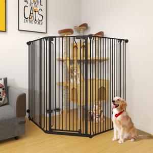 51" Extra Tall Cat Gate for Cats 57.4" to 81" Extra Wide Cat Gate for Doorway,Auto Close 3-Panel Durable Pet Gate Indoor Use, Metal Dog Gate for Kitchens, Doorways & Stairs (Black)