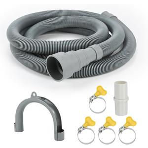 6.5ft Universal Washing Machine Drain Hose Extension Kit, 7-Piece Set with Adapter, U-Bend Bracket, 4 Clamps, Flexible Washer & Dishwasher Drain Hose, Fits Dehumidifiers & Laundry Machines