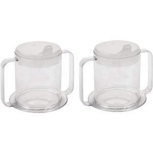 Special Supplies Independence 2-Handle Plastic Mug with 2 Style Lids, Lightweight Drinking Cup with Easy-to-Grasp Handles for Hot and Cold Beverages, Spill-Resistant Adult Sippy Cup (2-Pack)
