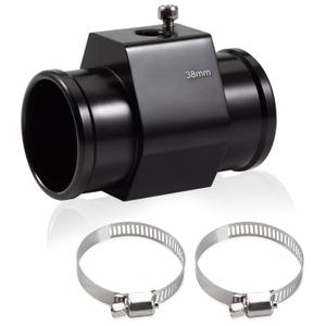 Aluminum Water Temperature Joint Pipe Connector 38mm 1-1/2" Radiator Hose Sensor Gauge Adapter with 2 Hose Clamps Water Temp Meter Gauge Joint Pipe Temperature Sensor Adapter