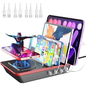 Charging Station for Multiple Devices, 100W 4 Ports Charger Station with 3 Powerful 20W PD USB-C Ports, 15W QI Wireless Charger and 1 USB 5V/ 4.8A Charging Ports Compatible with iPhone iPad, Tablets