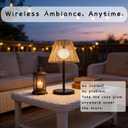 Solar Powered Table Lamp, Rattan Wicker Shade, Khaki Color, PP and Iron Material, Garden Courtyard Lawn Decor, 8.66 x 15.94 Inches