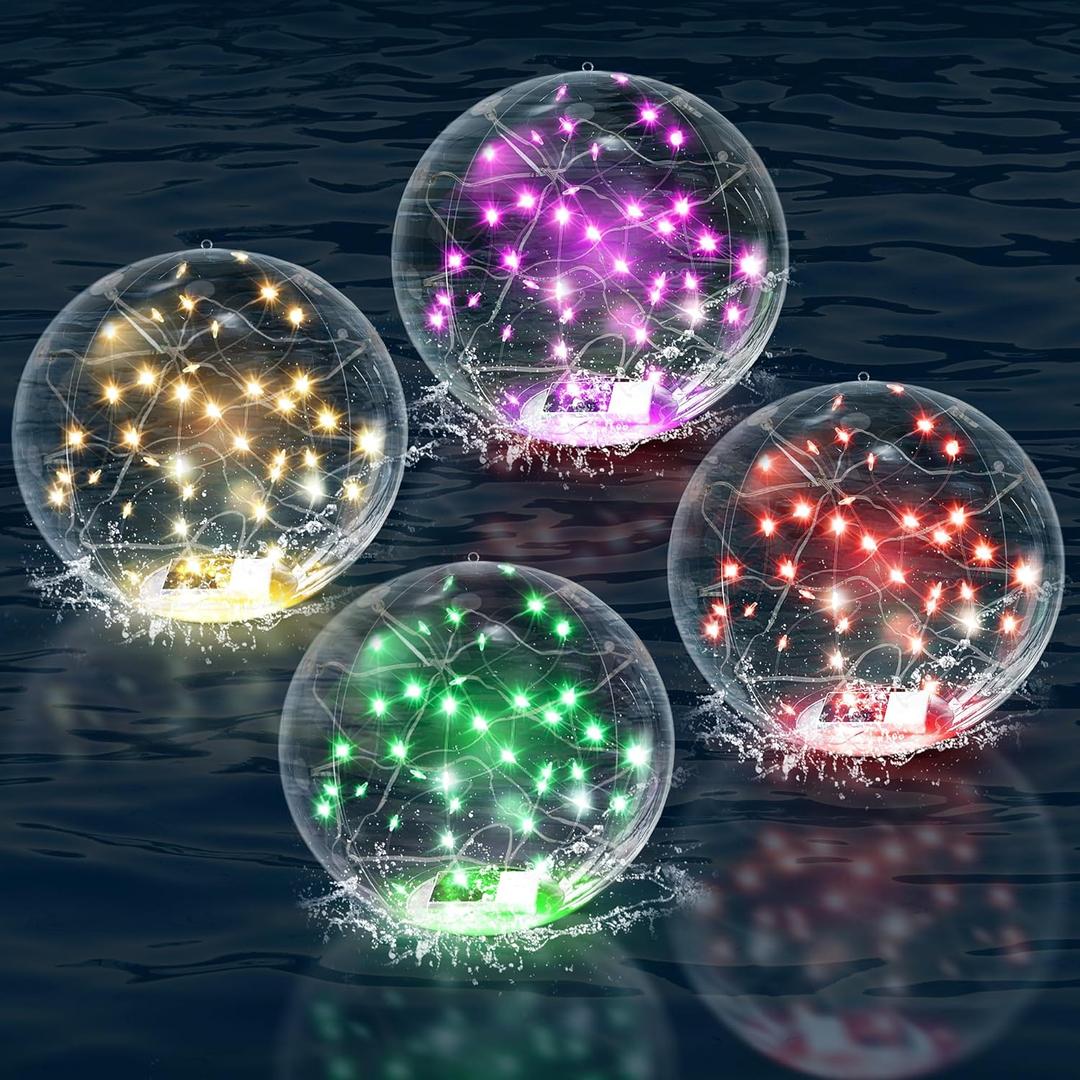 Solar Floating Pool Lights, 14" Inflatable RGB LED Pool Lights That Float with Remote, Waterproof Pool Light Balls, Pool Accessories for Swimming Pools Yard Patio Party Outdoor Decor - 4 Pack (RGB (Red, Green, Blue))