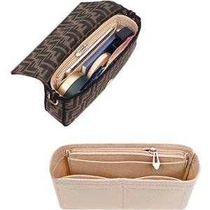 Chispee Zipper Softened Felt Purse Organizer Insert for Baguette, Tote, Longchamp Handbags Lightweight Bag Organizer with Multiple Pockets (Medium,Beige)