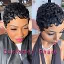 Short Layered Pixie Cut Wig Human Hair Wear and Go Glueless Curly Human Hair Wigs With Bangs for Women Full Machine Made None Lace Front Wigs Human Hair Natural Black Color