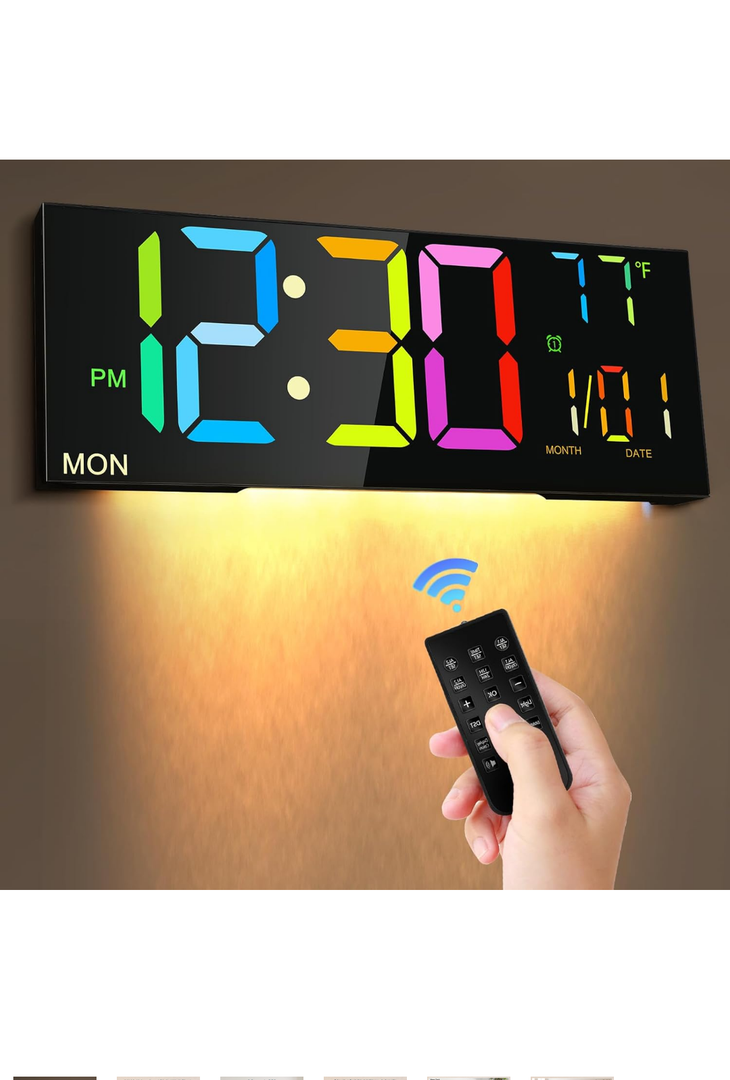 Digital Wall Clock, 16" Large Screen Wall Clock, Digital Alarm Clock with Remote Control, Temperature/Alarm/Date/Day/DST, LED Digital Wall Clock Adjustable Brightness