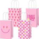 12Pcs Preppy Party Favor Bags Pink Smile Face Paper Gift Bags with Handles Heart Checkered Treat Candy Goodie Bag for Preppy Birthday Decorations Bachelorette Wedding Party Supplies Baby Shower