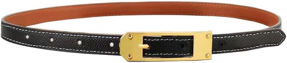 Women Skinny Leather Belt for Jeans Pants Dresses Ladies Fashion Waist Belt with Gold Buckle (102cm/Fit Waist 25"-33")