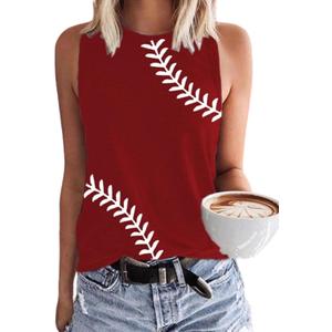 Baseball O-Neck Tank Women Print Baseball Tanks Cute Workout Graphic Casual Summer Sleeveless Vest Top (X-Large, Red-01)