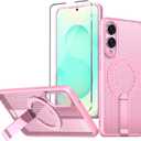 for Samsung Galaxy S25 Edge Case with Stand Compatible with MagSafe +1 Screen Protector, [Built in Kickstand &Magnet][Heat Dissipate] Protective Matte Case for Galaxy S25 Edge (Pink)
