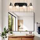 Black Vintage Bathroom Vanity Light Fixture, 4-Light Vanity Light for Bathroom, Antique Matte Black Finish with Crystal Glass Shade, Lighting Fixtures Over Mirror for Bedroom Living Room