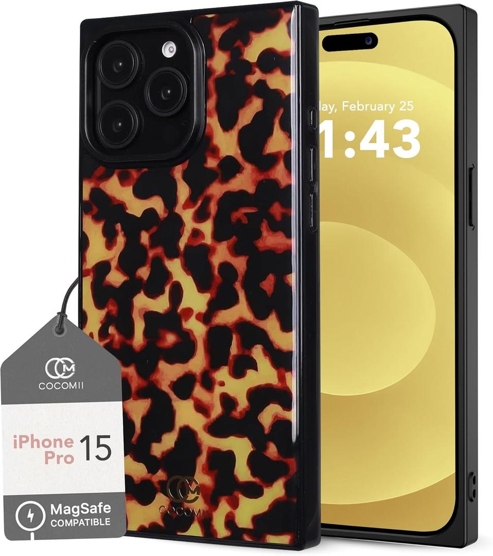 COCOMII Rectangle Case for iPhone 15 Pro, Compatible with MagSafe, Amber Tortoiseshell