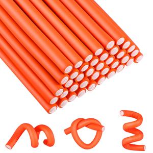 WILLBOND 45 Pieces Flexible Curling Rods, No Heat Hair Rollers, Soft Foam Hair Rods for Women Girls Long, Medium, Short Hair (Orange, 1 cm Diameter)