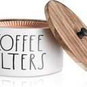 MINCORD Wooden Coffee Filter Holder With Lid - Rustic Storage Container and Dispenser Basket for Coffee Bar Decor, Farmhouse Accessories - White