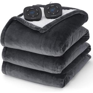 Bedsure Electric Blanket Queen Size - Dual Control Heated Blanket Queen, Fast Heating with 10 Time Settings & 10 Heat Settings, Warm Gift for Grandma (84x90 inches, Dark Grey)