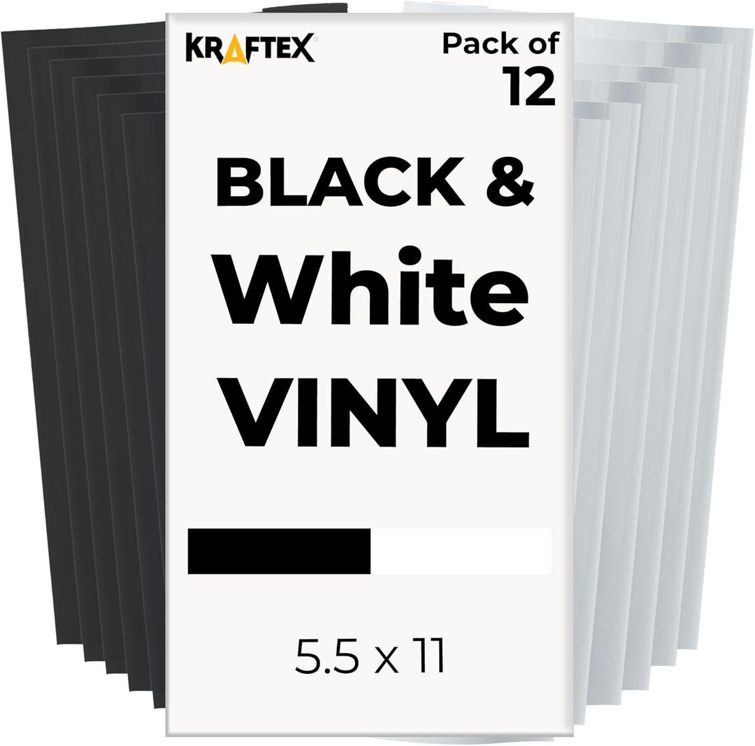 Black and White Permanent Vinyl for Cricut Joy. Adhesive Vinyl [12 Pack, 5.5x12 Inch]. White and Black Sheets for DIY Outdoor Stickers and Decal.