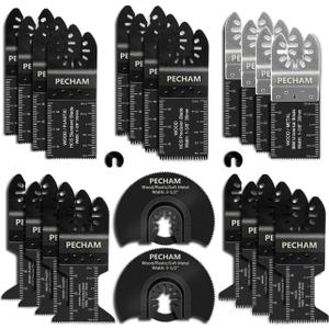 PECHAM 24PCS Universal Wood Metal Oscillating Multitool Quick Release Saw Blades Fit Porter Cable Black & Decker Rockwell Ridgid Ryobi Milwaukee Chicago Craftsman