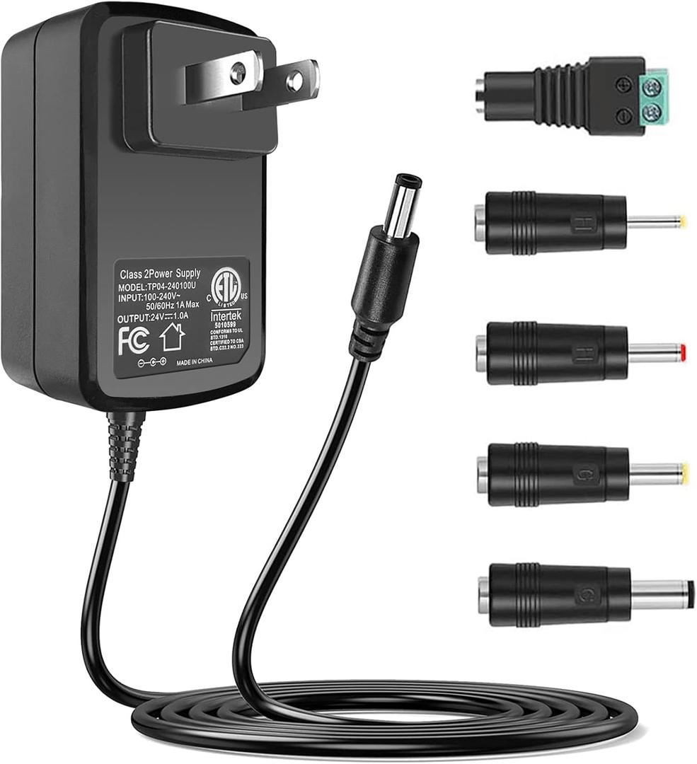 100V-240V to 24V 1A AC/DC Switching Power Supply Adapter with 5 Selectable Adapter Plugs