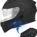 Bluetooth Motorcycle Helmet,Modular Motorcycle Helmet with Bluetooth,DOT Approved Dual Visor Full Face Flip up Bluetooth Integrated Motorcycle Helmets for Adults Men Women L