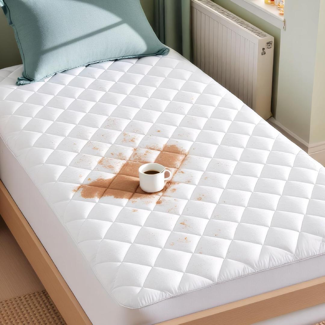 Bedsure Twin XL Mattress Protector, Quilted Waterproof Mattress Pad with Deep Pocket up to 22 Inches, Soft Breathable Noiseless Mattress Topper, Bed Cover for Home Bedroom Hotel  White (Twin XL (39"x80"+18"))