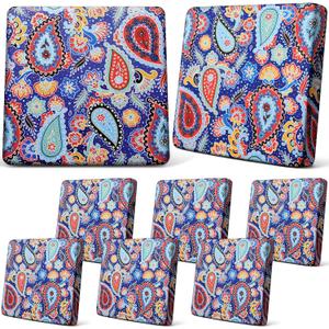 Newwiee 8Pcs Patio Cushion Covers Stretch Outdoor Cushion Cover Replacement for Patio Furniture Sofa Couch Slipcovers, Soft Flexibility Washable Furniture Protector(Waterproof Paisley,Vivid Color)