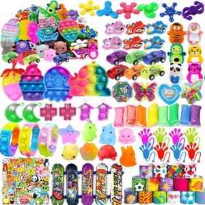 128 Pcs Party Favors for Kids 4-8-12, Fidget Toys, Pinata Stuffers, Treasure Chest Box Toys for Classroom, Goodie Bag Stuffers, Carnival Prize Box Toy for Boys Girls, Easter Egg Filler Gifts Bulk Toys