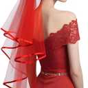 2 x Wedding Veil for Brides, 2 Tier Tulle Cathedral Bridal Veil with Comb for Women Wedding Bachelorette Party Halloween Costume, Red (Red)