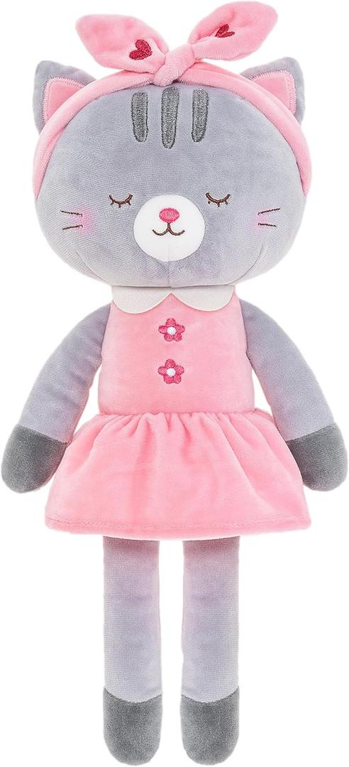 Lazada Stuffed Cat Dolls Animal Kitty Plush Toy Baby Girl Gifts Gray with Hair Band 16"