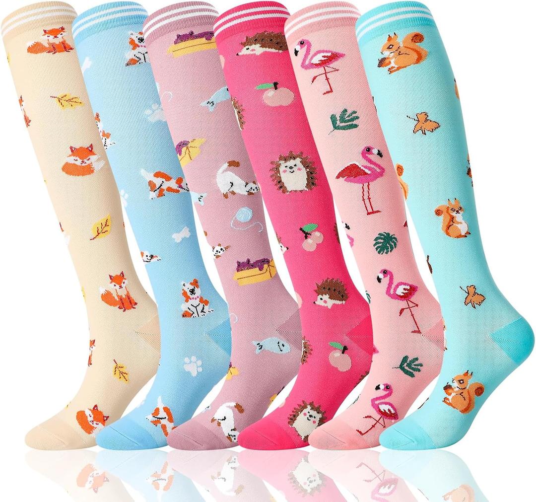 6 Pairs Compression Socks for Women Men Knee High Comfort Circulation Support Socks for Athletic Running Cycling (Medium)