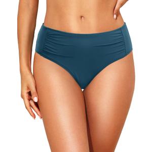 Talisea Women Full Coverage Bikini Bottoms - Mid Rise Bathing Suit Ruched Swim Bottom Swimsuit Swimwear (Small, Teal)
