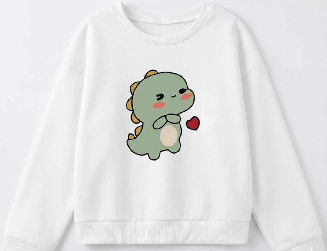 Verdusa Girl's Cute Cartoon Crew Neck Sweatshirts Long Sleeve Pullover Tops (White & Green) 9Years