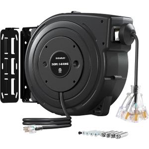 SURAIELEC 50FT Retractable Extension Cord Reel, 14AWG/3C SJTOW Heavy Duty Power Cord with Lighted Triple Tap, 13A Circuit Breaker, Ceiling/Wall Mount for Garage, Shop, Workshop, ETL Listed, Black