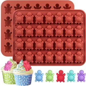 Turtle Mold, 2 Pack Silicone Sea Turtle Molds for Chocolate Candy Gummy Making, Small Turtle Mold for Cake and Cupcake Decoration