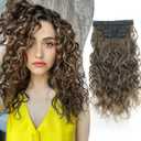 Aisaide Clip in Hair Extensions, 4PCS 16 inch Curly Hair Extensions Short Curly Lace Weft Extension Clip Ins Invisible Natural Hairpieces for Women,Ombre Chocolate Brown