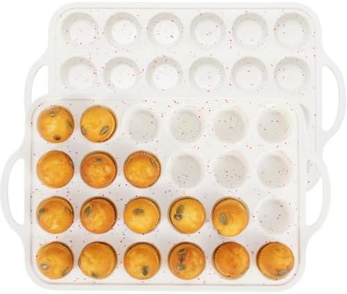 Datunsu 24 Cups Mini Muffin Pan - 2 Pack Silicone Cupcake Pans Nonstick 24, Small Cake Silicone Molds Peanut Butter Cup Mold Brownie Pan Muffin Tins
