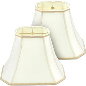 Glooglitter Set of 2 Medium Bell Lamp Shade 6.25" x 8" Top 11" x 16" Bottom 12" High (Spider) Rectangle Cut Square Replacement Vintage Silk Lampshade for Table Floor Living Room Bedroom Eggshell Color