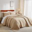 Velvet Quilt Bedspread, Ultra Soft Bedding Sets, Lightweight Quilted Velvet Comforter Set with 1 Quilt & 2 Pillow Shams (Beige Brown, King/Cal.King, Wave Pattern)